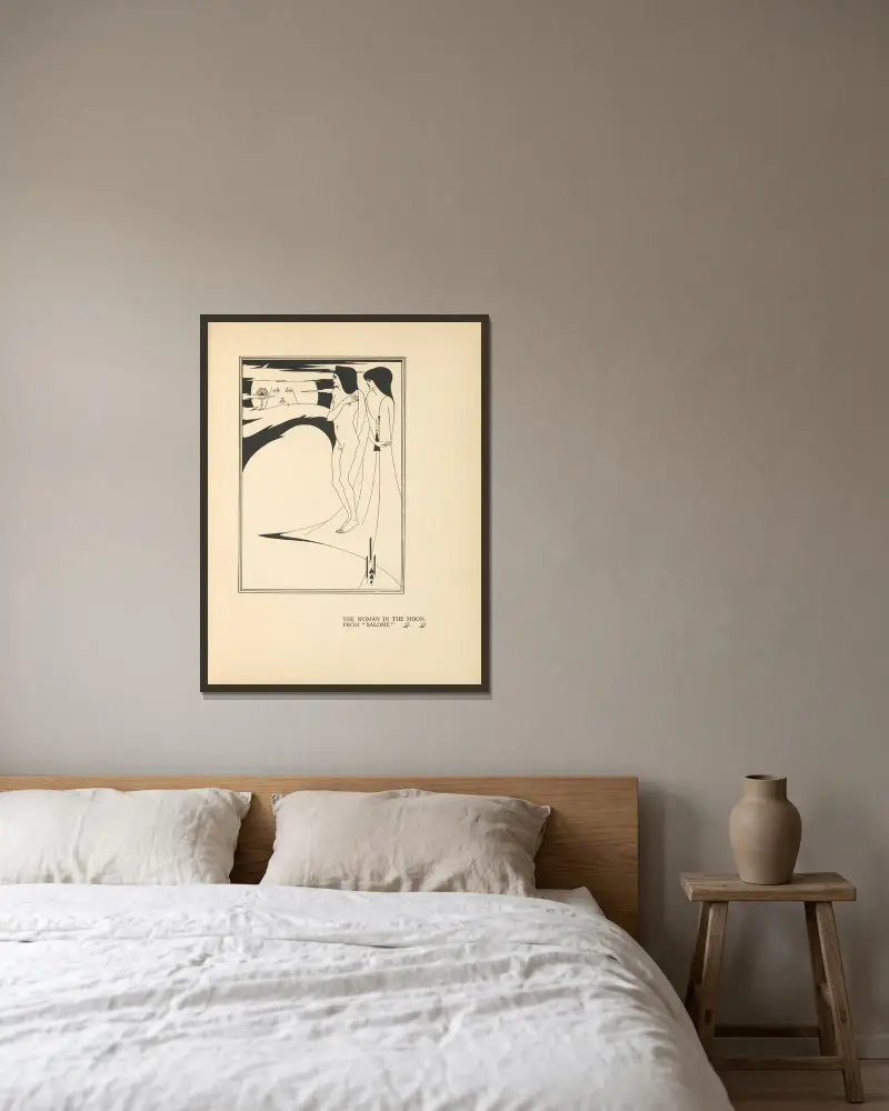 Die Frau im Mond. Aus 'Salome' von Aubrey Vincent Beardsley gerahmt an einer Wand