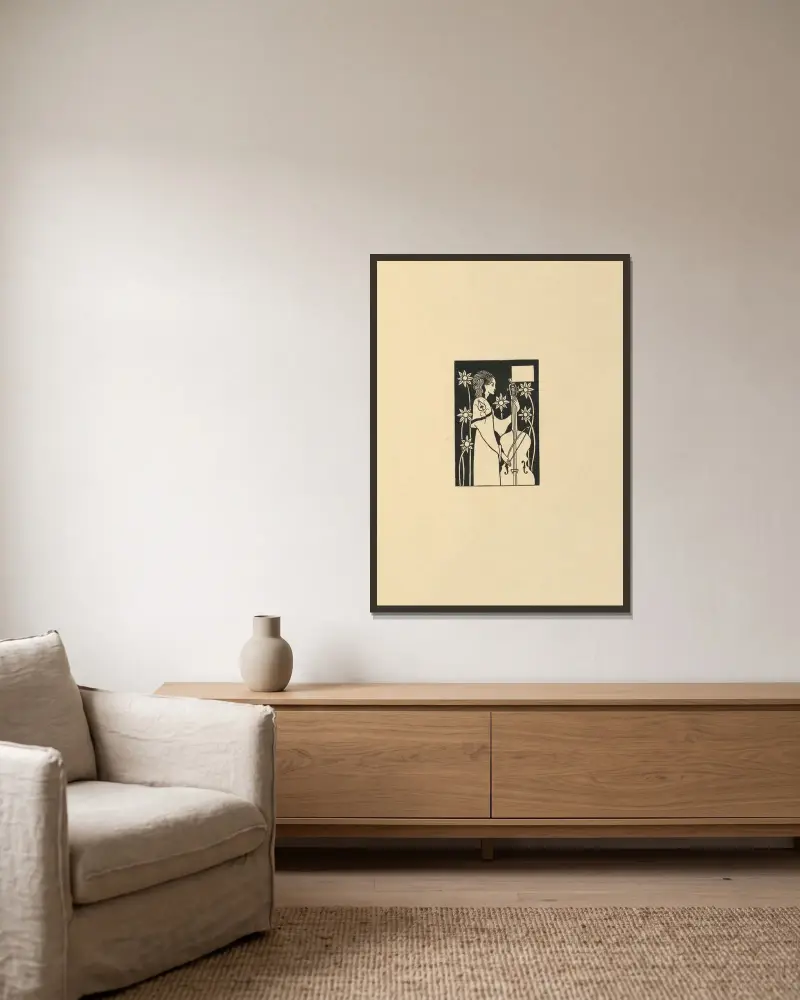 Vignette. From ‘Le Morte d’Arthur’ – nr 13 av Aubrey Vincent Beardsley inramad på en vägg