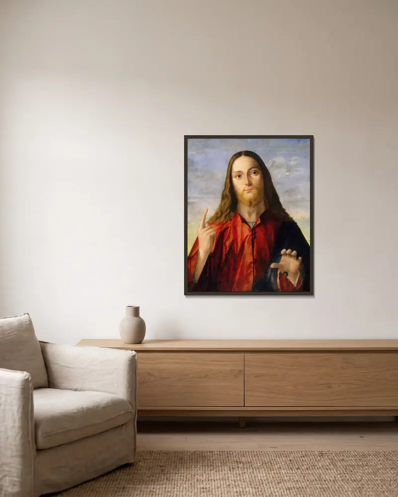 Christ Blessing av Vittore Carpaccio inramad på en vägg