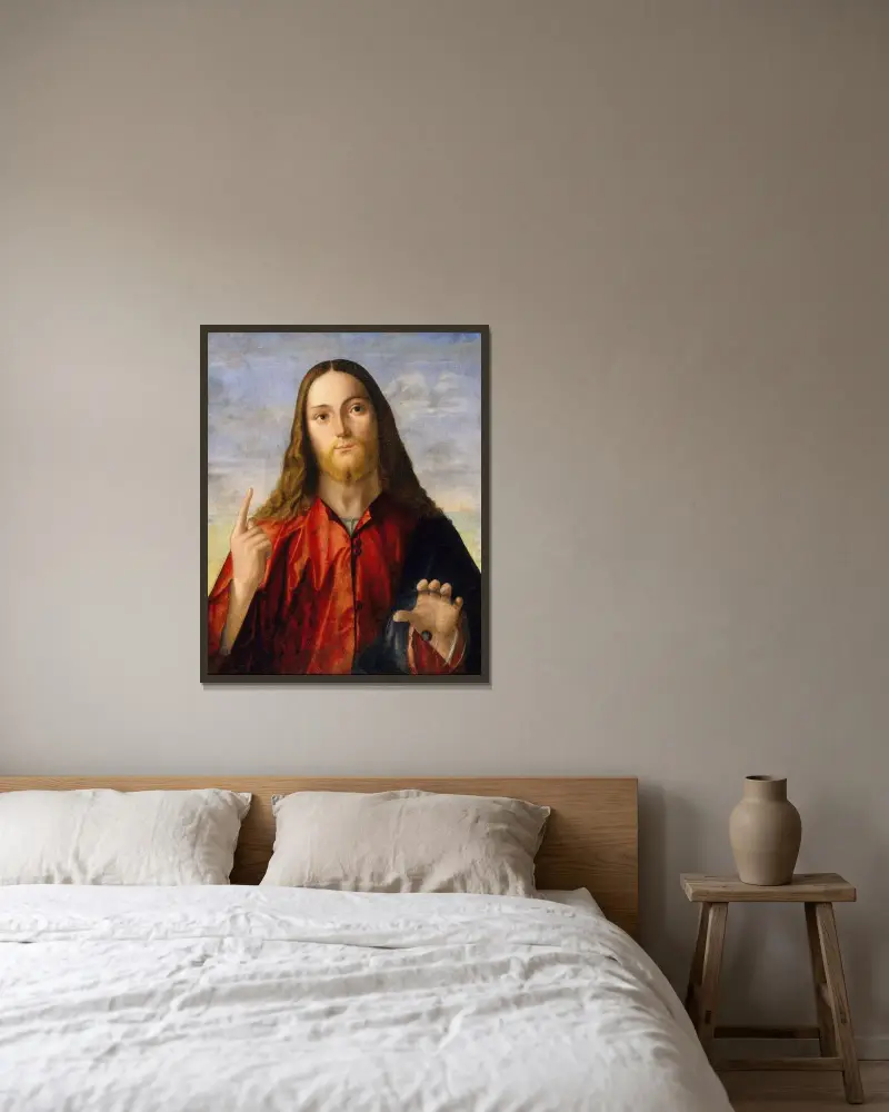 Christ Blessing av Vittore Carpaccio inramad på en vägg