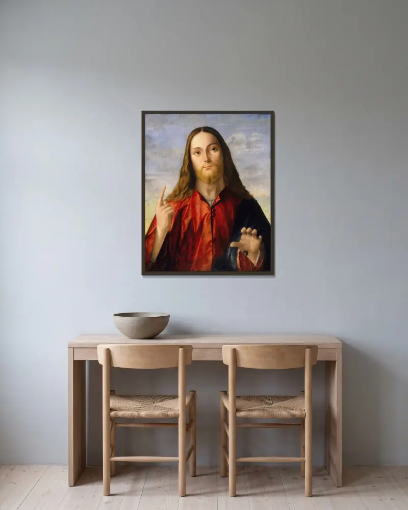 Christ Blessing av Vittore Carpaccio inramad på en vägg