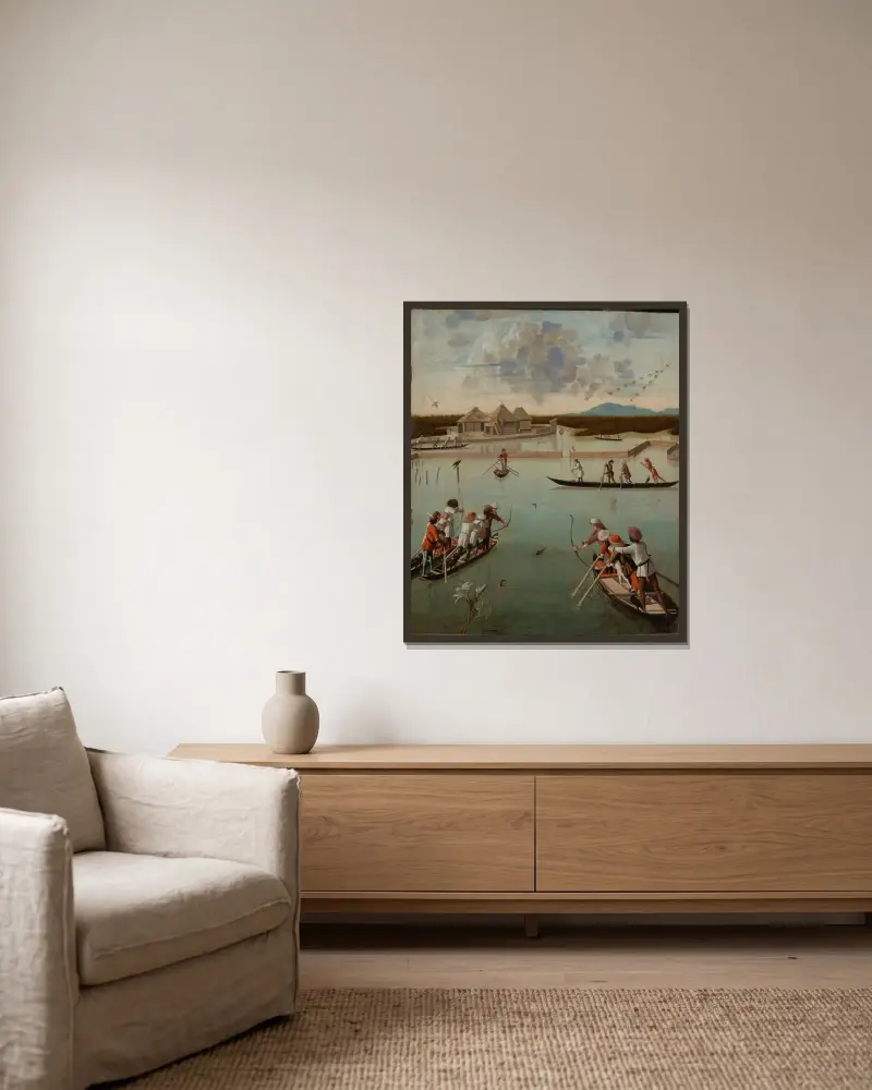 Hunting on the Lagoon av Vittore Carpaccio inramad på en vägg