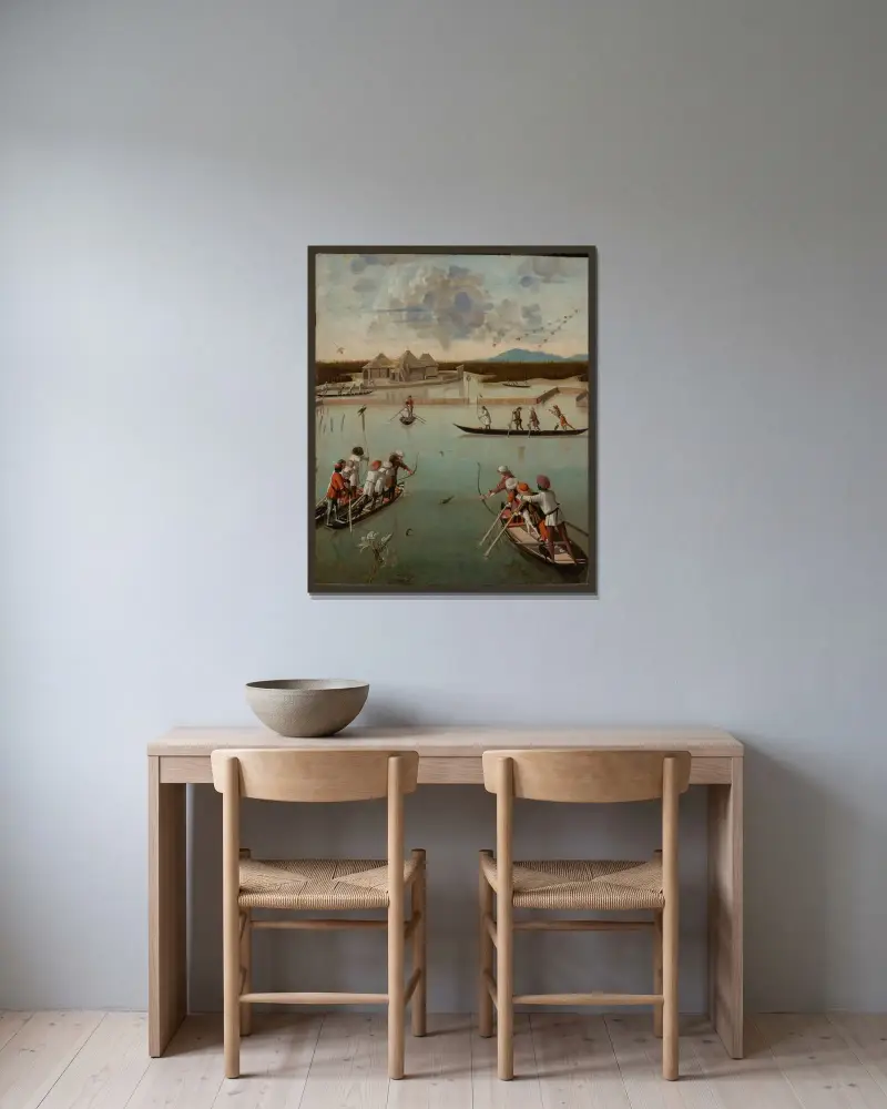 Hunting on the Lagoon av Vittore Carpaccio inramad på en vägg