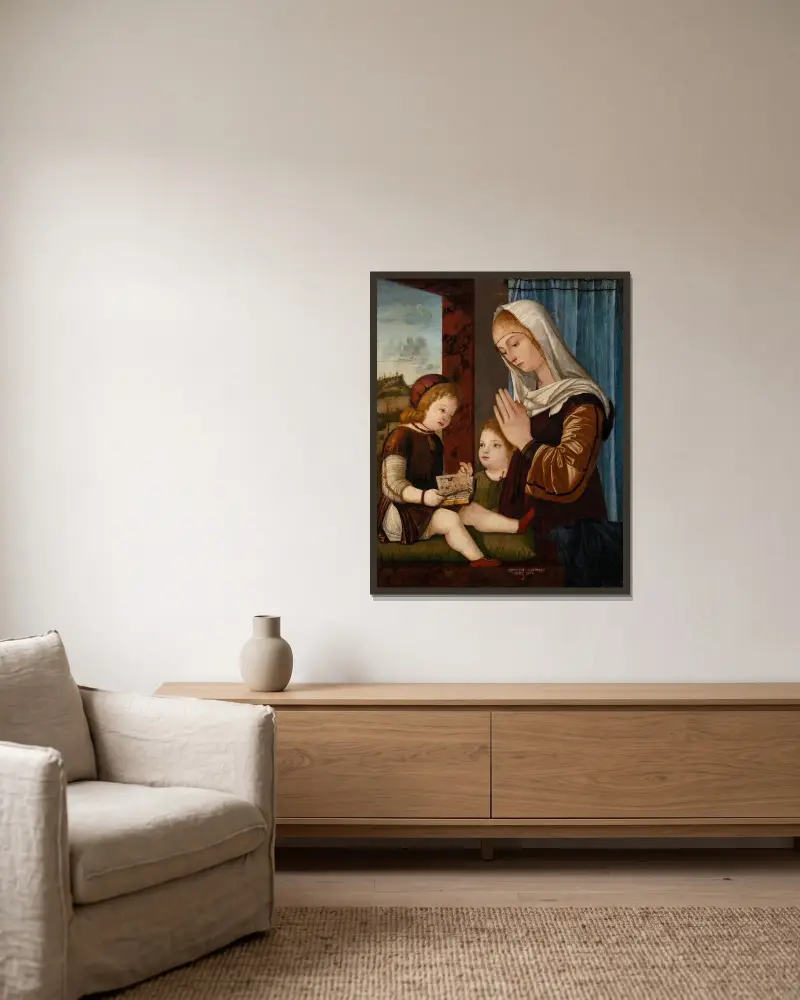 Madonna and Child with the Infant St. John av Vittore Carpaccio inramad på en vägg