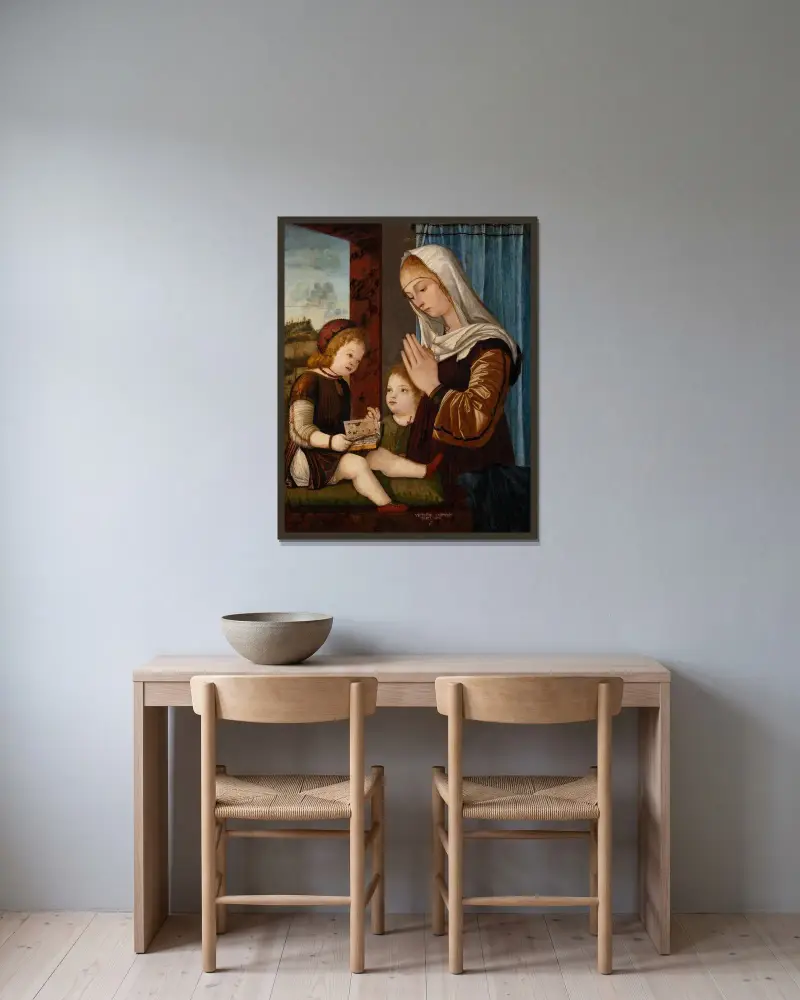 Madonna and Child with the Infant St. John av Vittore Carpaccio inramad på en vägg