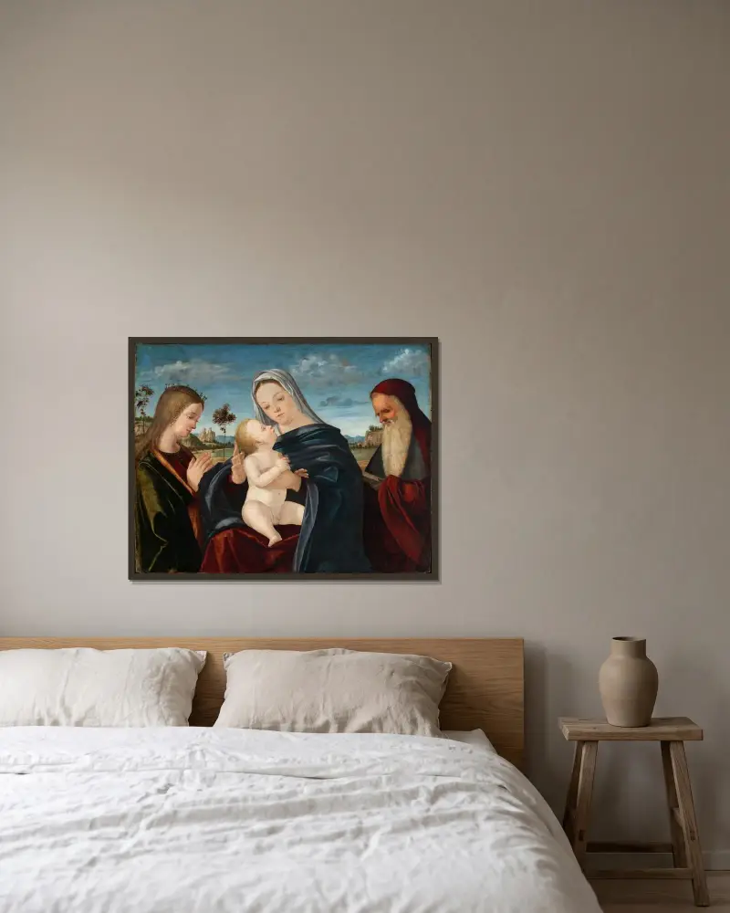 Maria mit dem Kind und den Heiligen Katharina und Hieronymus av Vittore Carpaccio inramad på en vägg