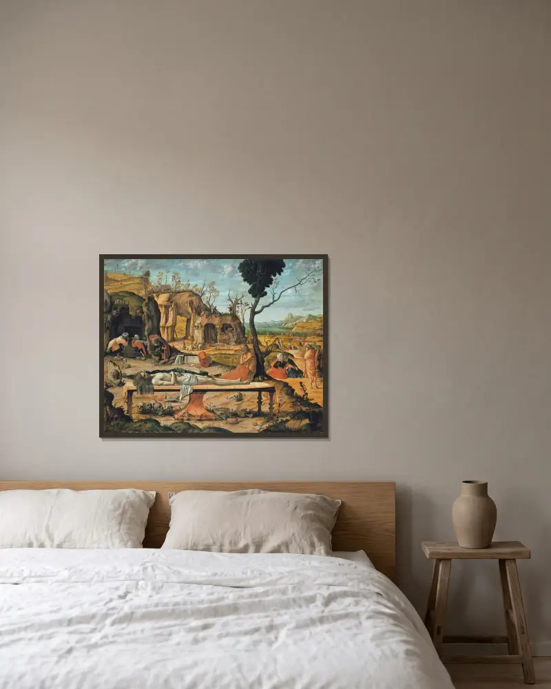 Förberedelsen av Kristi grav av Vittore Carpaccio inramad på en vägg
