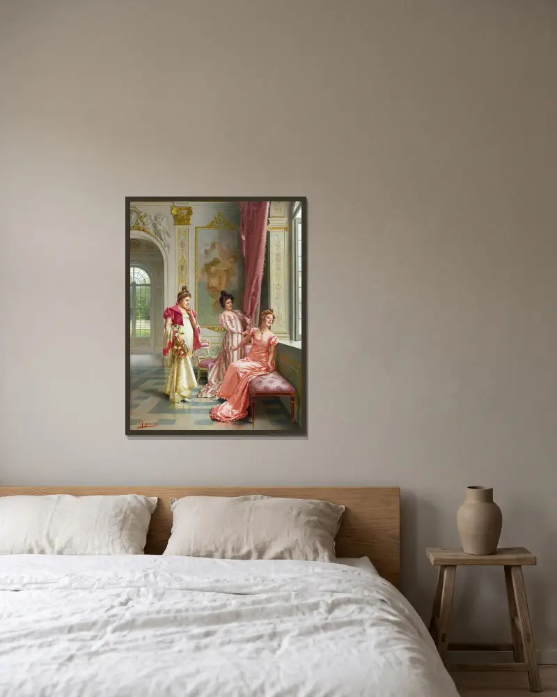 The Coquettes’ Adventure av Vittorio Reggianini inramad på en vägg
