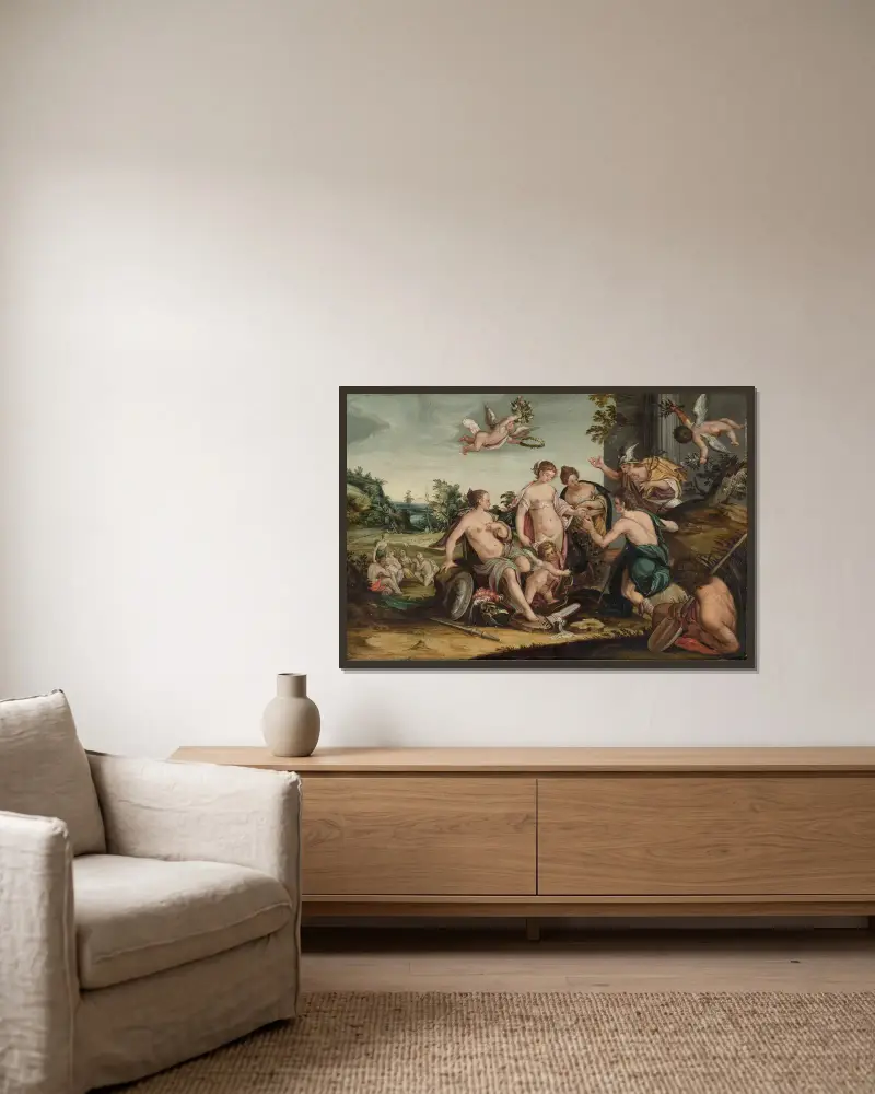 The Judgement of Paris av Hans von Aachen inramad på en vägg