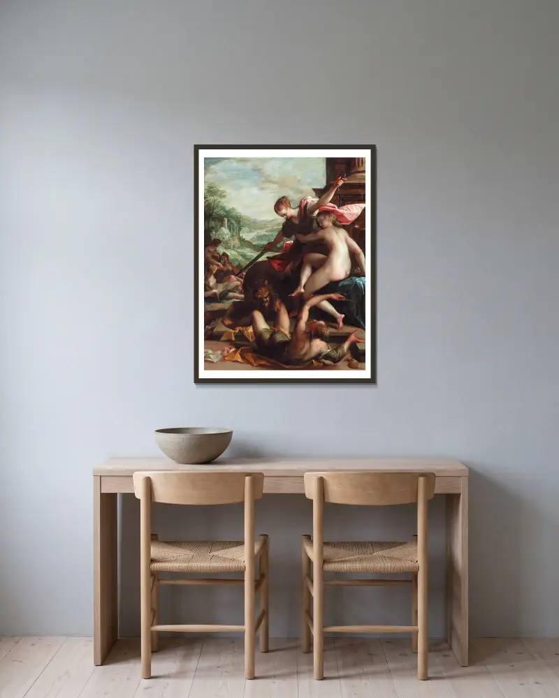The Triumph of Truth av Hans von Aachen inramad på en vägg