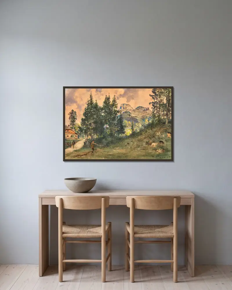 A mountain pasture in Aussee with a view of Loser mountain av Rudolf von Alt inramad på en vägg