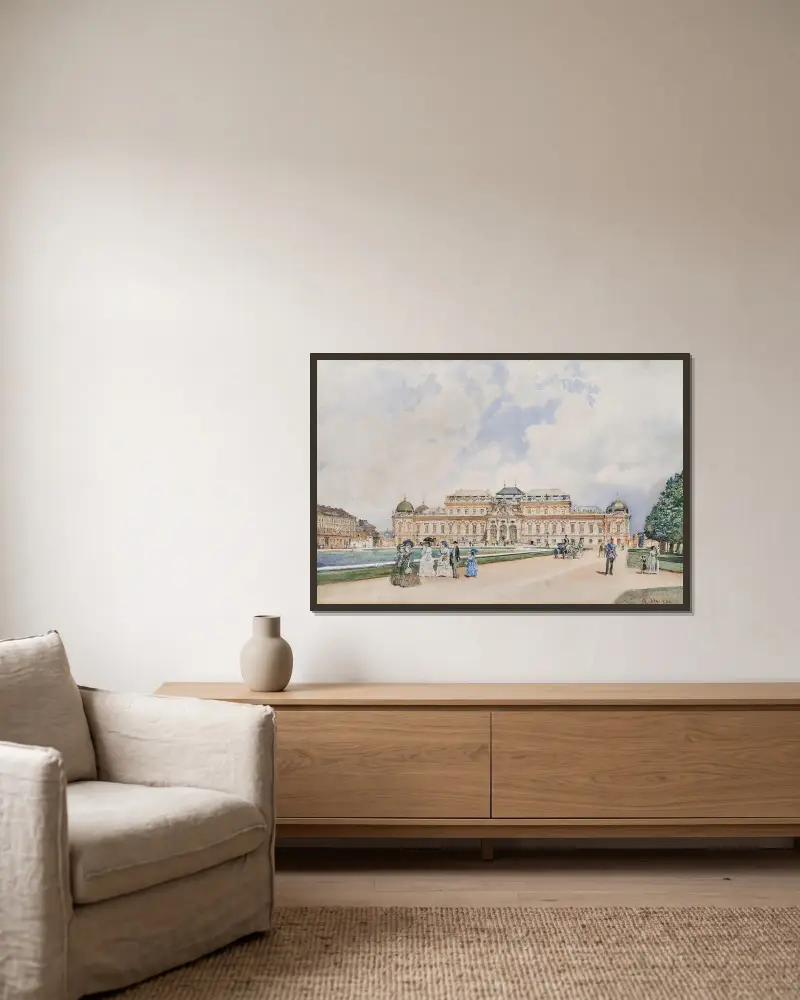 Blick auf das Obere Belvedere, Wien von Rudolf von Alt gerahmt an einer Wand
