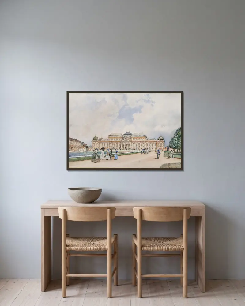 Blick auf das Obere Belvedere, Wien von Rudolf von Alt gerahmt an einer Wand