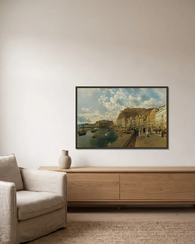 Am Strand von Santa Lucia in Neapel von Rudolf von Alt gerahmt an einer Wand