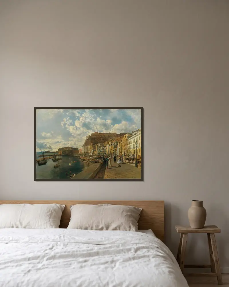 Am Strand von Santa Lucia in Neapel von Rudolf von Alt gerahmt an einer Wand
