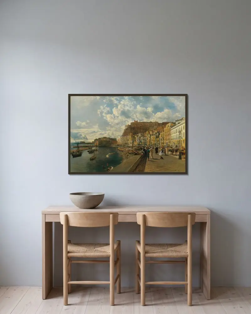 Am Strand von Santa Lucia in Neapel von Rudolf von Alt gerahmt an einer Wand