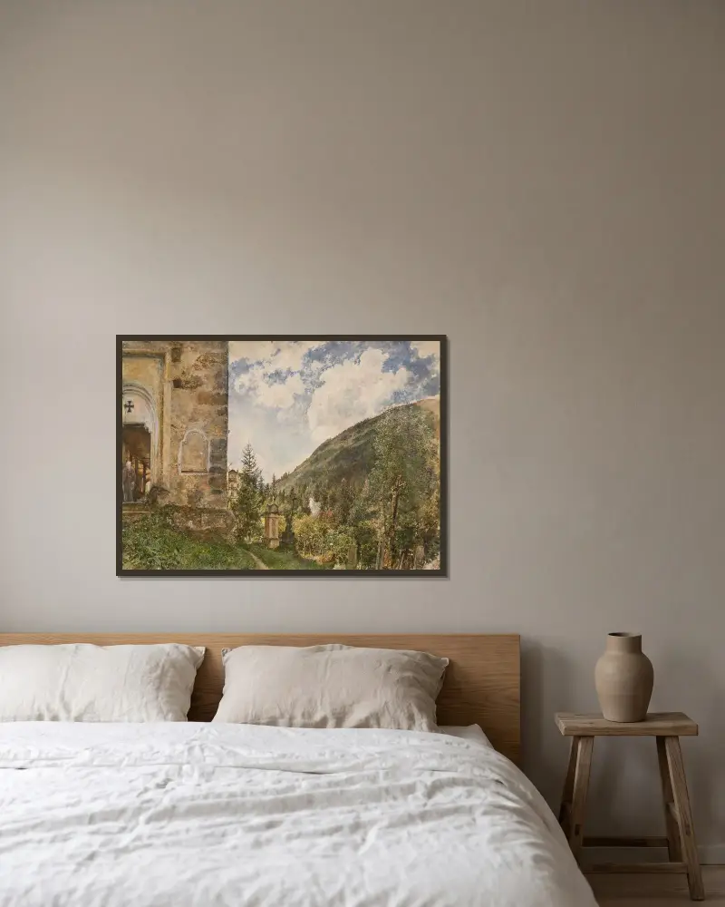 Der Friedhof in Gastein von Rudolf von Alt gerahmt an einer Wand