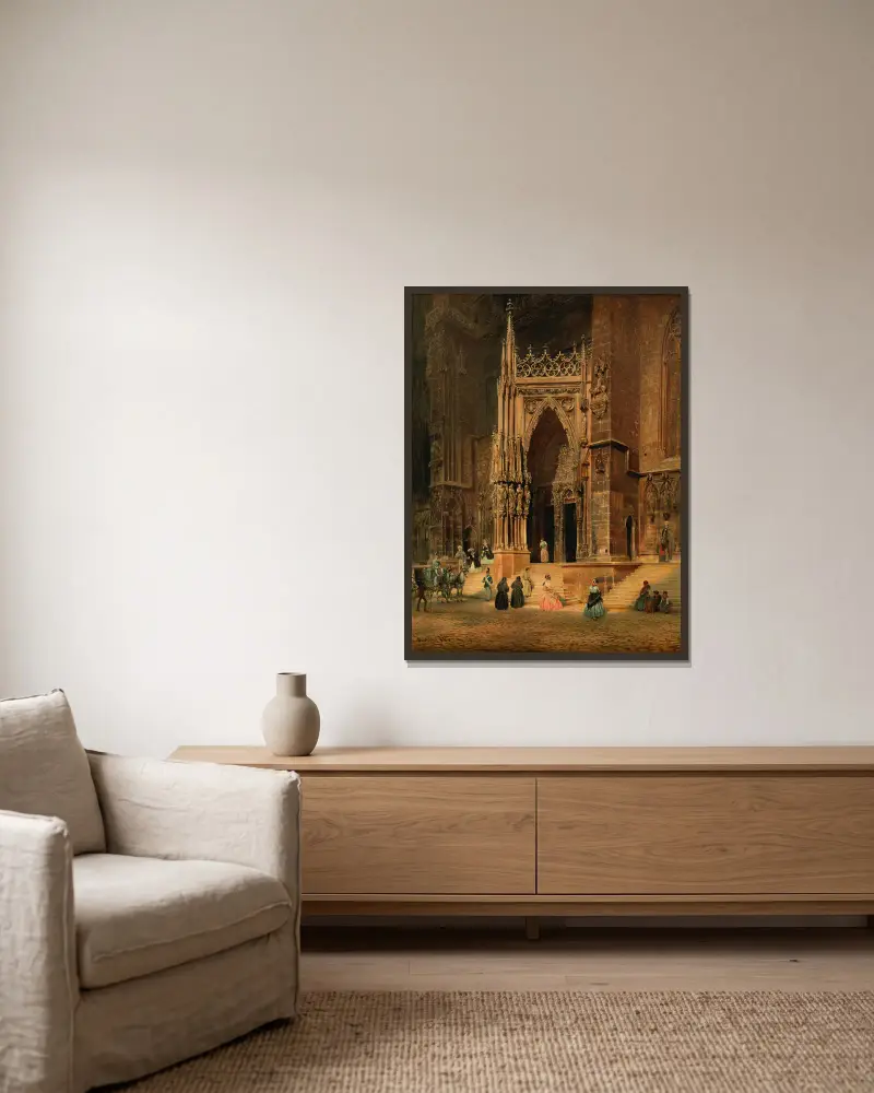 Der Regensburger Dom (Portal) von Rudolf von Alt gerahmt an einer Wand