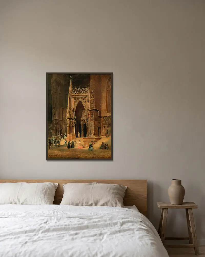 Der Regensburger Dom (Portal) von Rudolf von Alt gerahmt an einer Wand