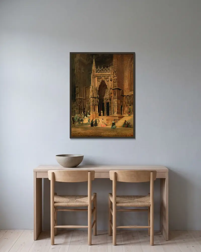 Der Regensburger Dom (Portal) von Rudolf von Alt gerahmt an einer Wand
