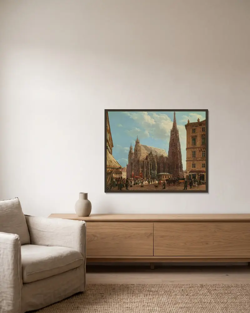 Der Stephansdom in Wien von Rudolf von Alt gerahmt an einer Wand
