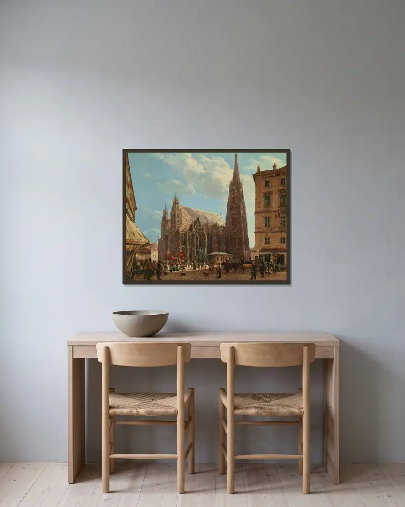 Der Stephansdom in Wien von Rudolf von Alt gerahmt an einer Wand