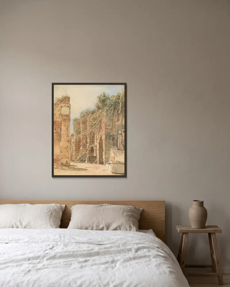 Die Burgruine Emmerberg in der neuen Welt bei Wiener Neustadt von Rudolf von Alt gerahmt an einer Wand