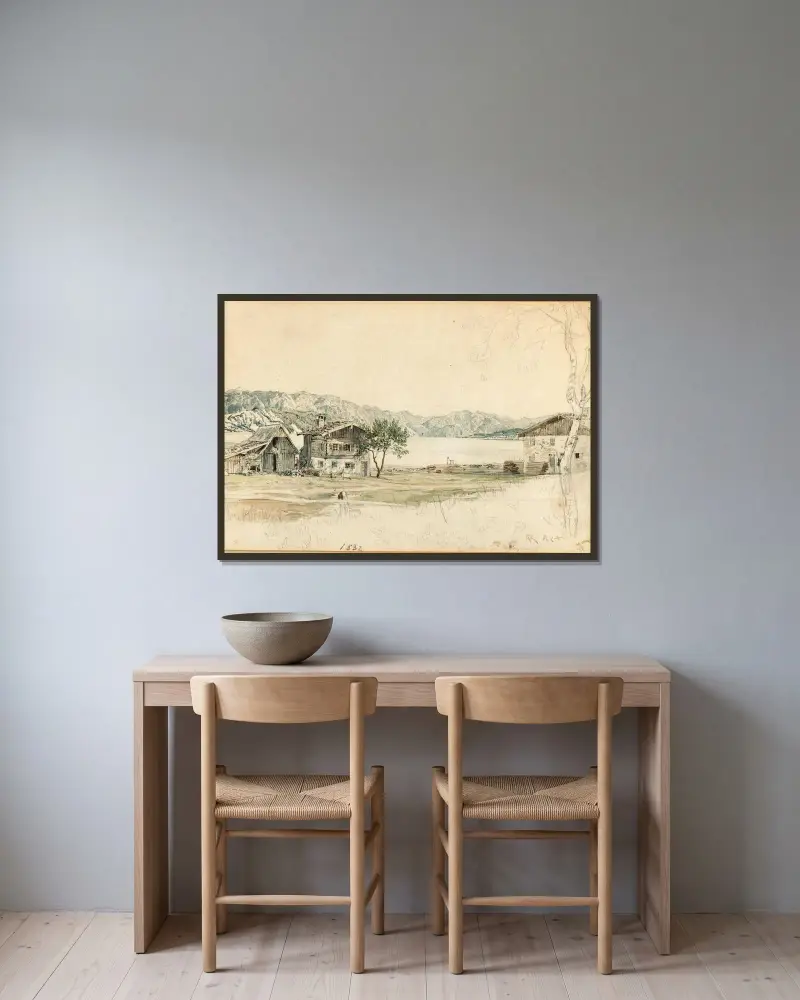 Häuser am Attersee, Studie von Rudolf von Alt gerahmt an einer Wand