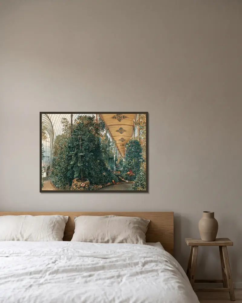 Innenansicht des Palmenhauses von Schloss Eisgrub von Rudolf von Alt gerahmt an einer Wand