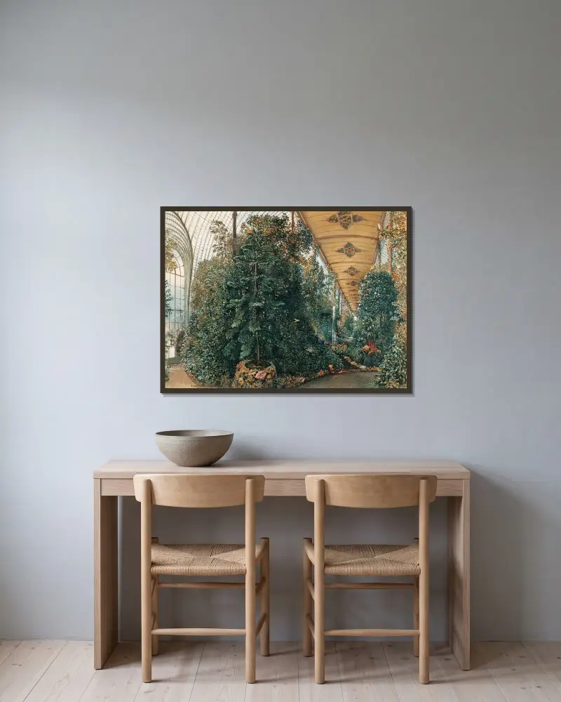 Innenansicht des Palmenhauses von Schloss Eisgrub von Rudolf von Alt gerahmt an einer Wand