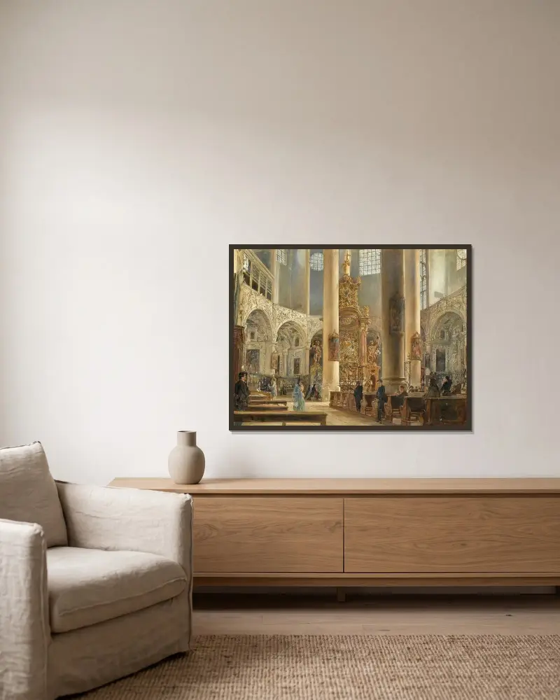 Interieur der Franziskanerkirche in Salzburg von Rudolf von Alt gerahmt an einer Wand