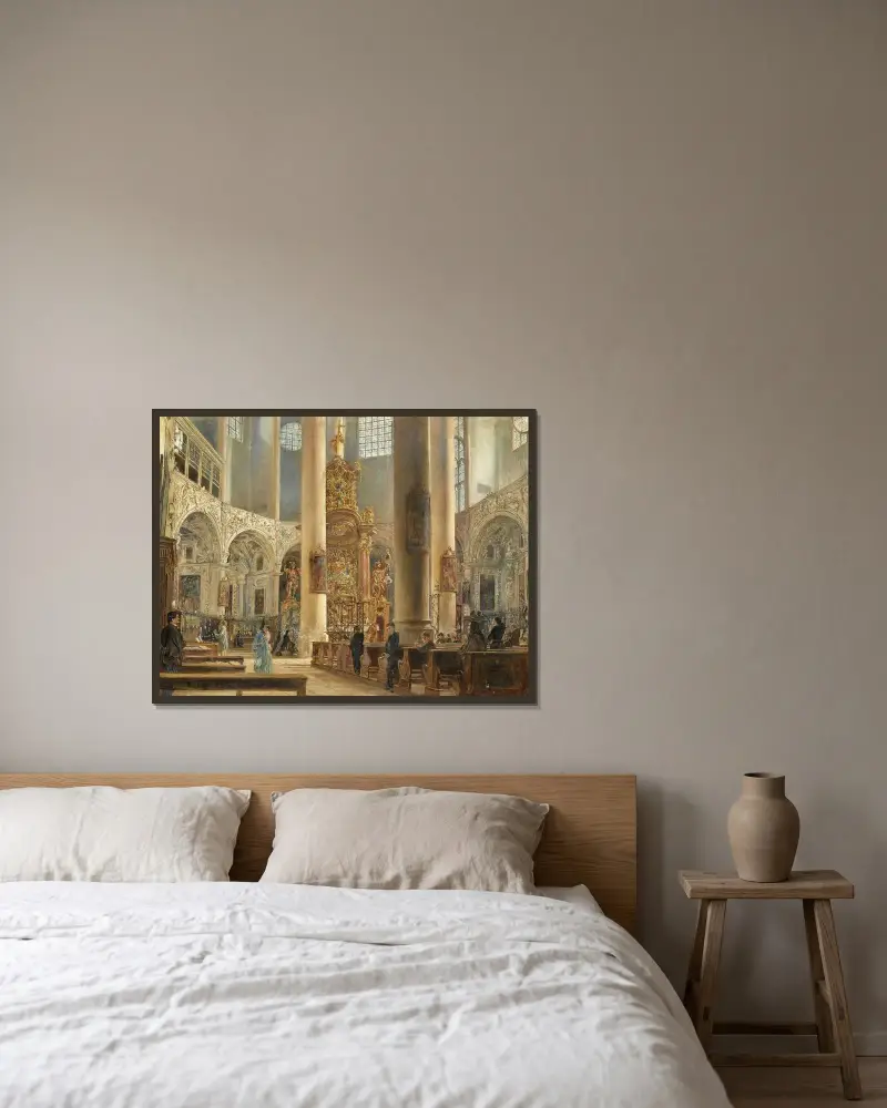 Interieur der Franziskanerkirche in Salzburg von Rudolf von Alt gerahmt an einer Wand
