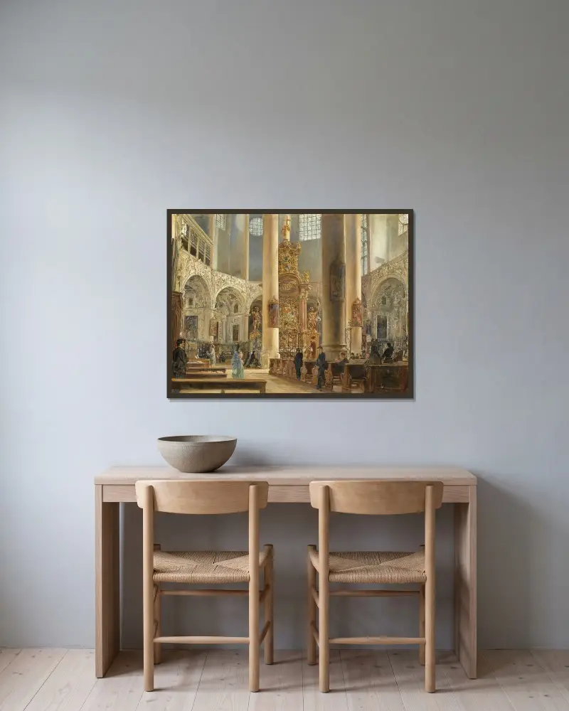 Interieur der Franziskanerkirche in Salzburg von Rudolf von Alt gerahmt an einer Wand