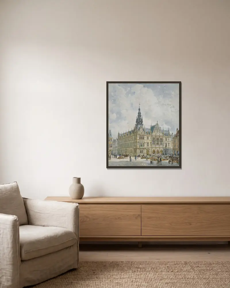 Rathausgebäude im Renaissancestil von Rudolf von Alt gerahmt an einer Wand