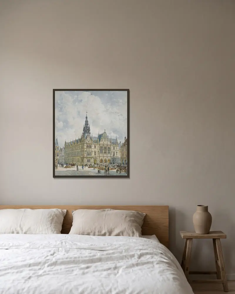 Rathausgebäude im Renaissancestil von Rudolf von Alt gerahmt an einer Wand