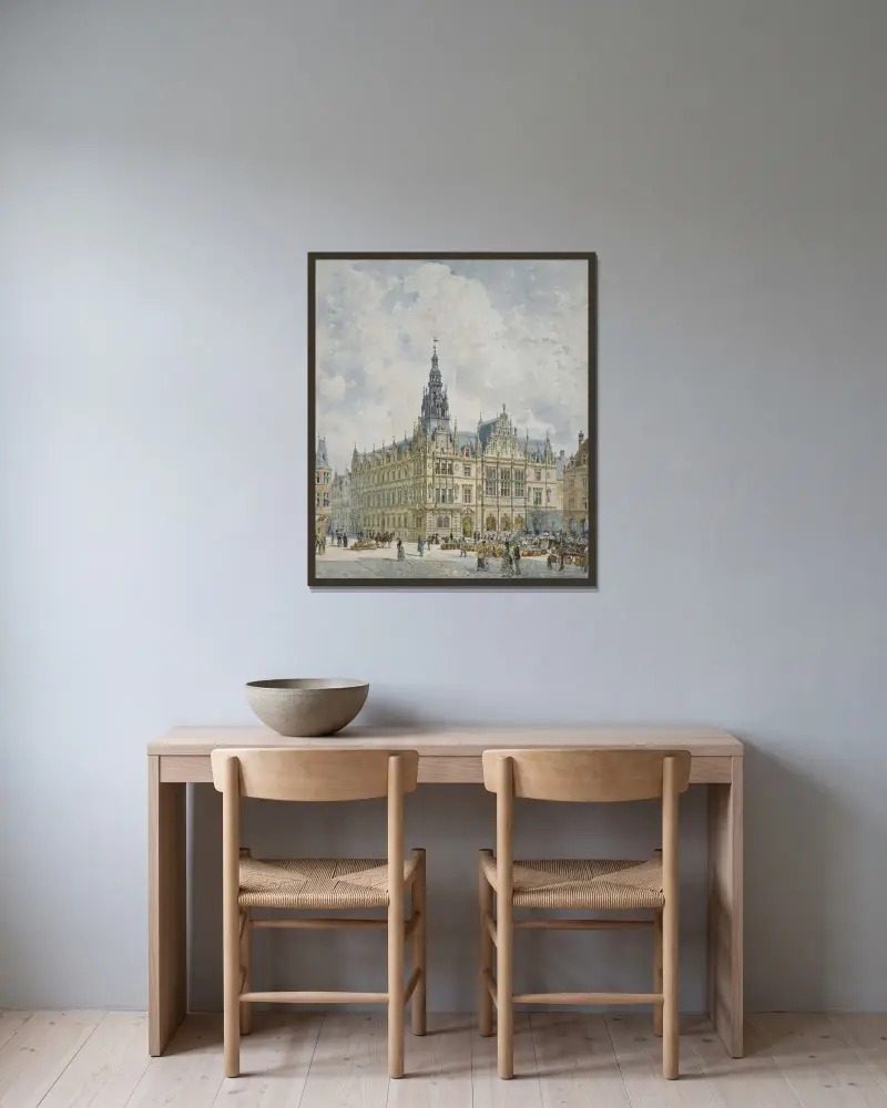 Rathausgebäude im Renaissancestil von Rudolf von Alt gerahmt an einer Wand