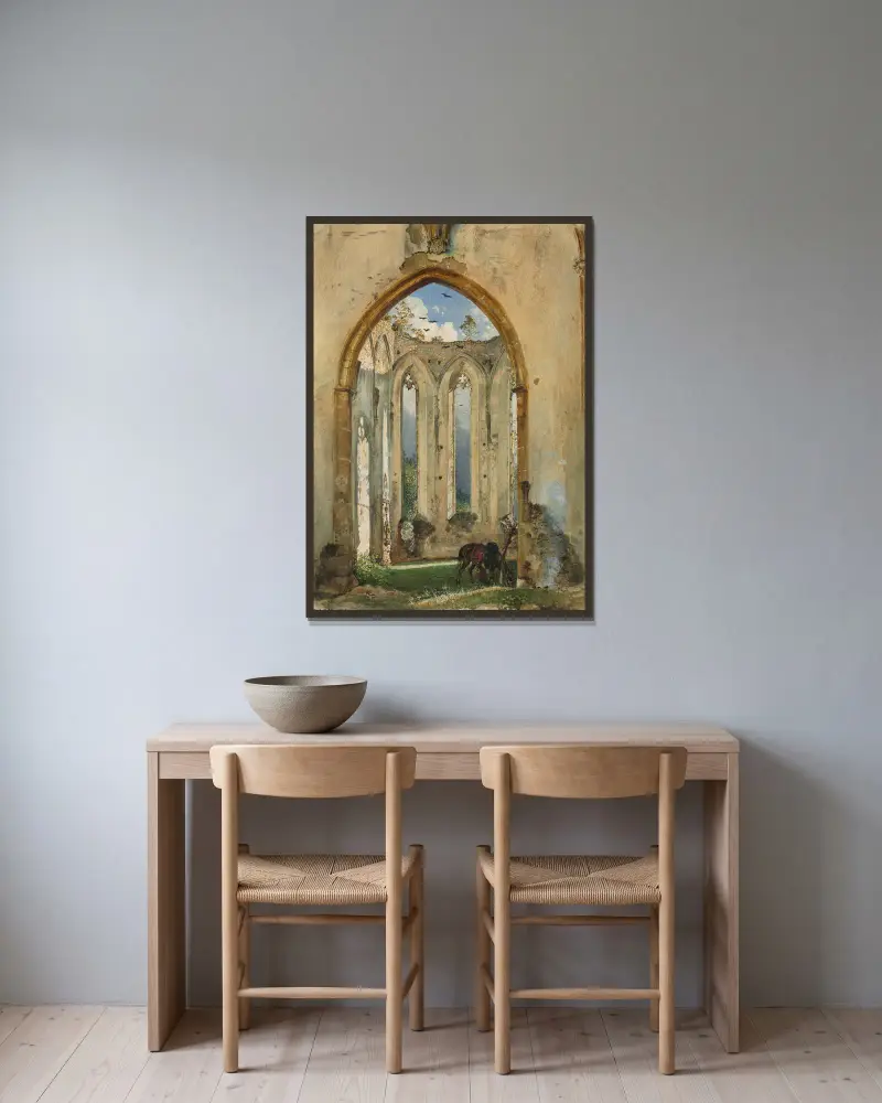 Ruin of a Church av Rudolf von Alt inramad på en vägg