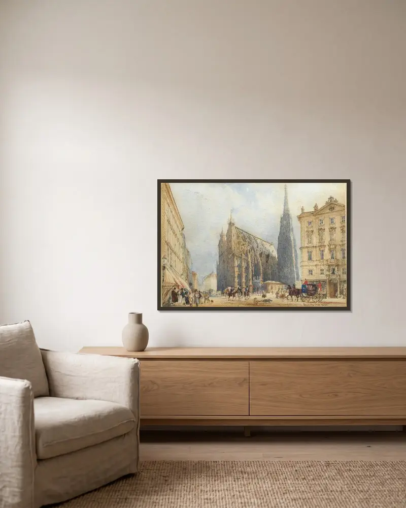 Stephansplatz von Rudolf von Alt gerahmt an einer Wand