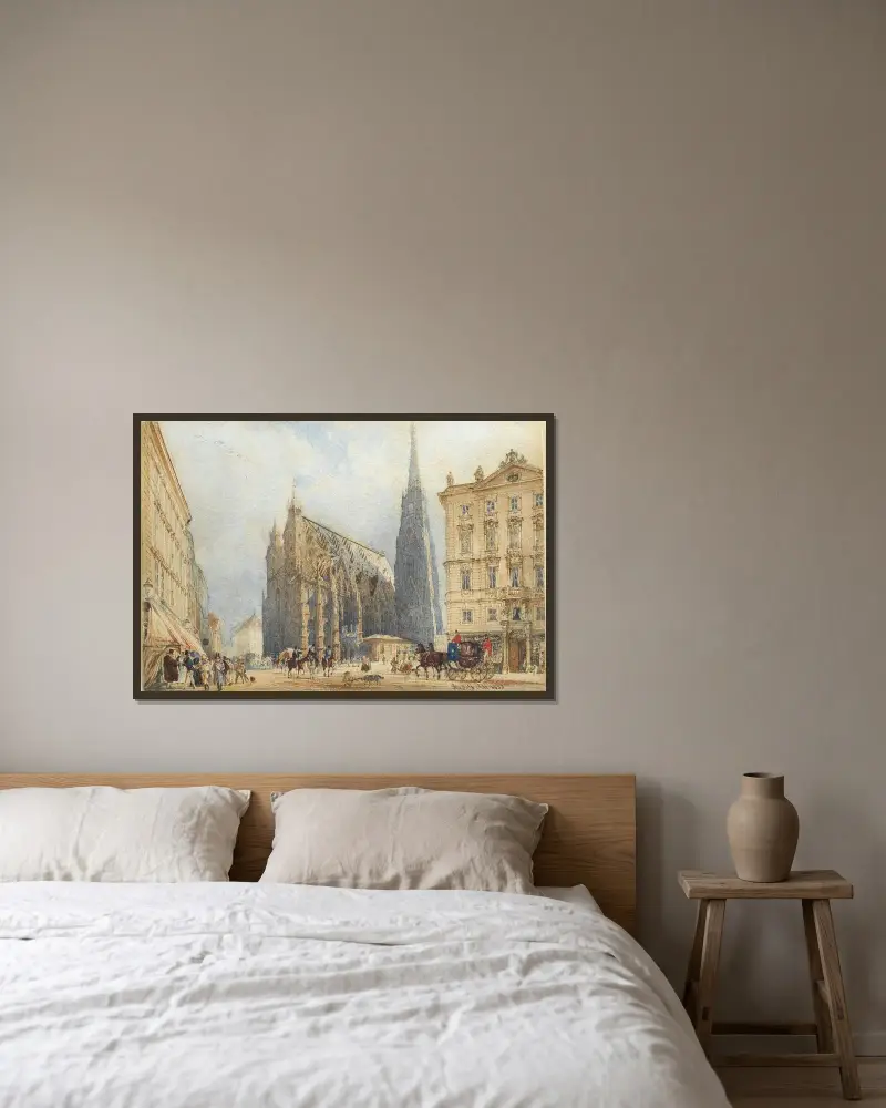 Stephansplatz von Rudolf von Alt gerahmt an einer Wand