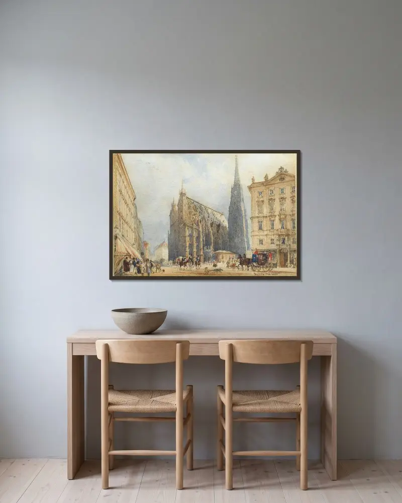 Stephansplatz von Rudolf von Alt gerahmt an einer Wand