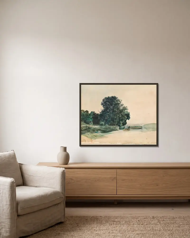 Baumstudie von Rudolf von Alt gerahmt an einer Wand
