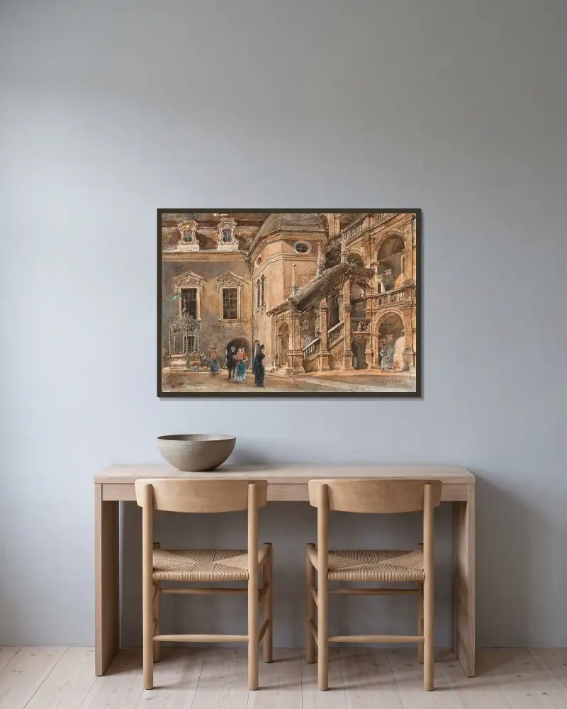 Der Arkadenhof des Landhauses in Graz von Rudolf von Alt gerahmt an einer Wand