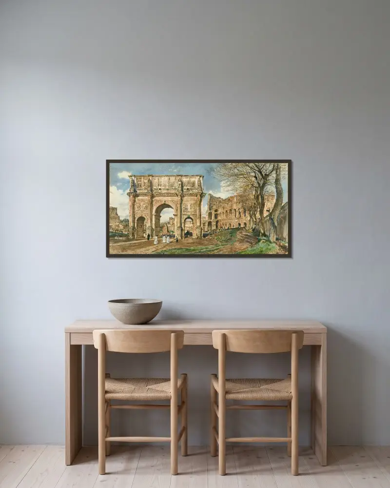 Der Konstantinsbogen und das Colosseum, Rom von Rudolf von Alt gerahmt an einer Wand