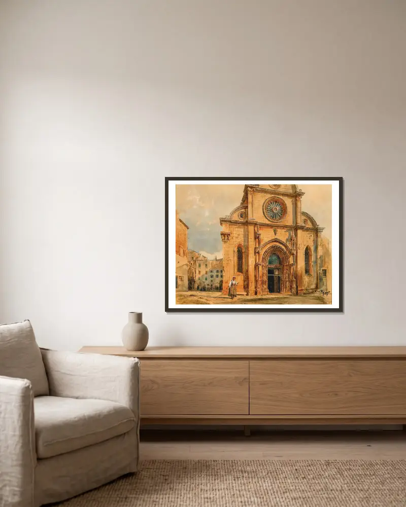 The cathedral of Sebenico (Sibenik) in Dalmatia av Rudolf von Alt inramad på en vägg