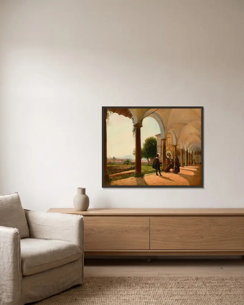 Tod des Torquato Tasso in Sant'Onofrio al Gianicolo, Rom von Rudolf von Alt gerahmt an einer Wand