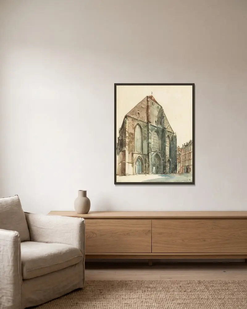 Die Minoritenkirche in Wien von Rudolf von Alt gerahmt an einer Wand