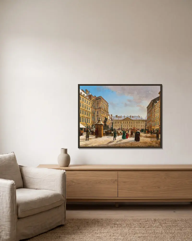 Nowy Targ w Wiedniu zimą, Rudolf von Alt w ramie na ścianie