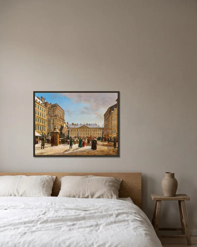 Nowy Targ w Wiedniu zimą, Rudolf von Alt w ramie na ścianie