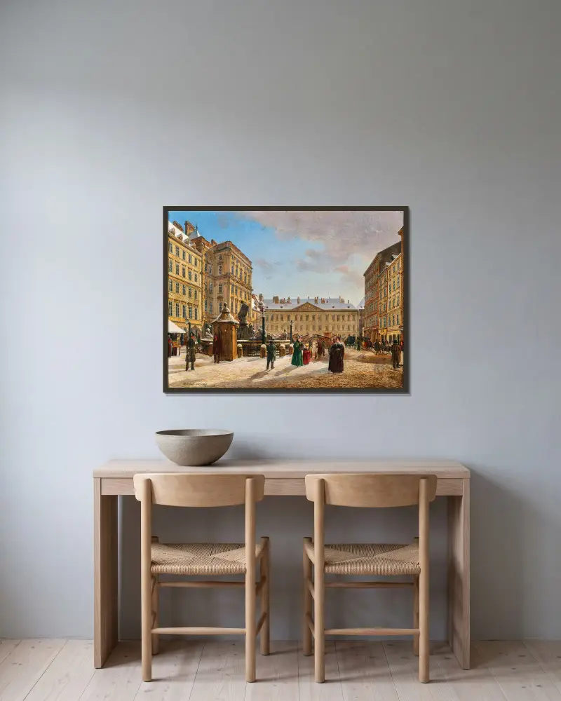 Nowy Targ w Wiedniu zimą, Rudolf von Alt w ramie na ścianie