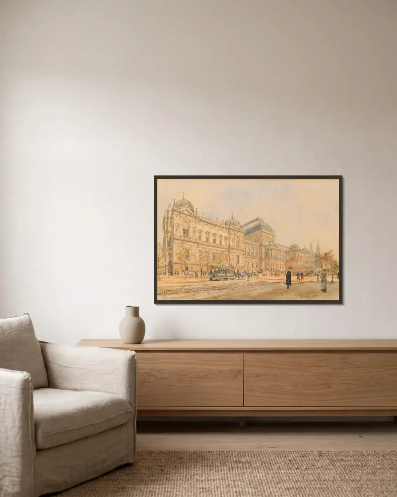 Die Universität Wien an der Ringstraße, 1873 von Rudolf von Alt gerahmt an einer Wand